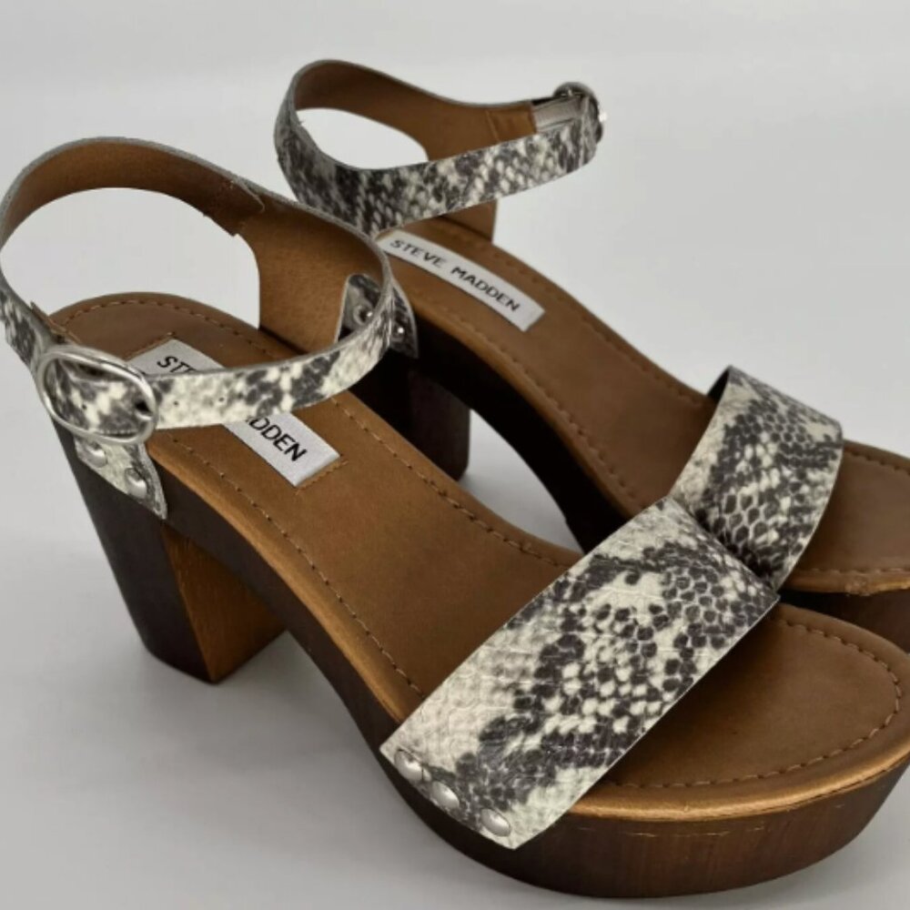 Steve Madden Snakeskin Wooden Platform Sandals Chunky Heel (size 40)